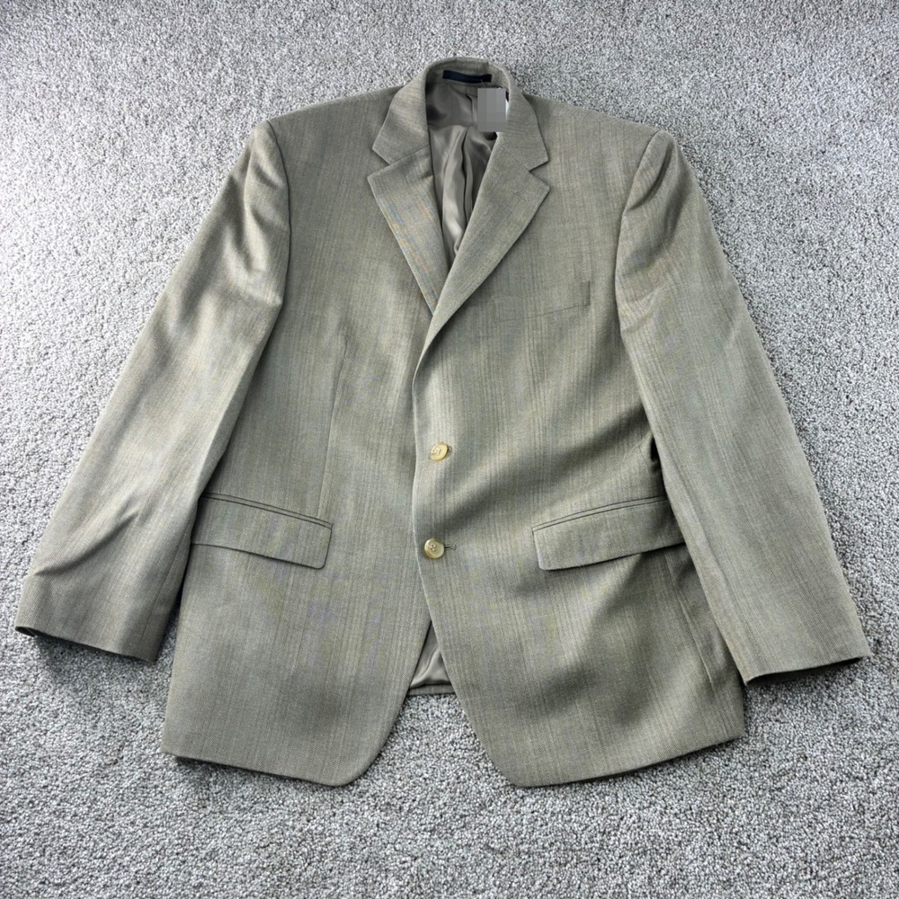 Lauren Ralph Lauren‎ Mens 42S Beige Silk Wool Herringbone Blazer Sport Coat